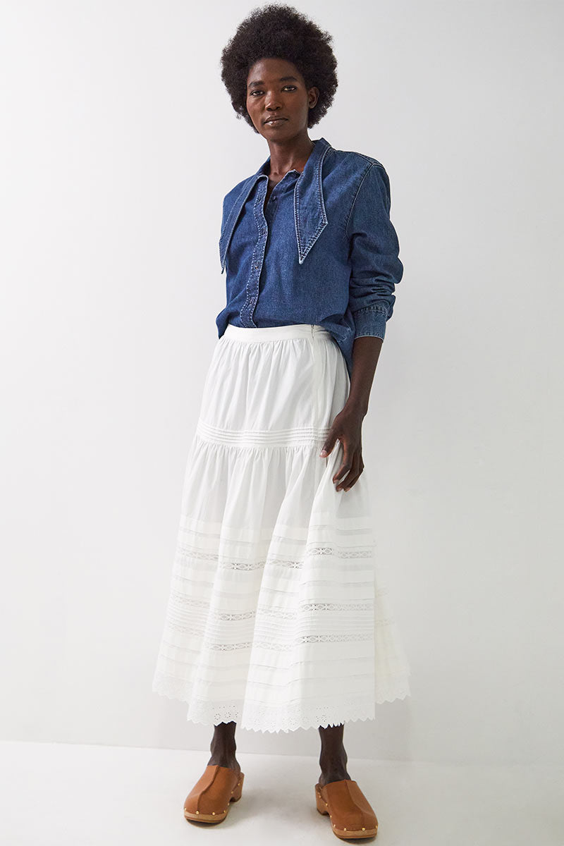Betsy Cotton Poplin Midi Skirt