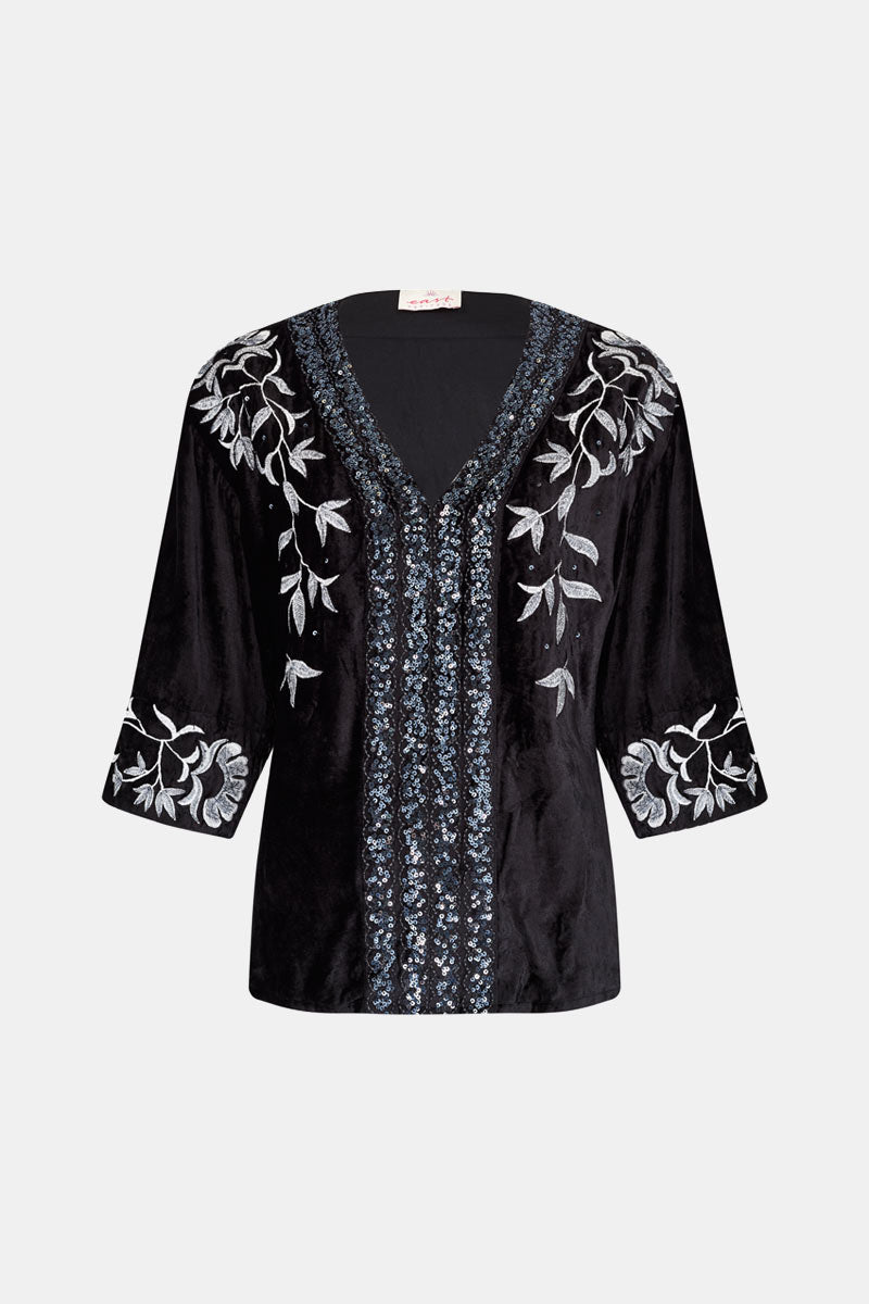 Bibi Embroidered Velvet Top