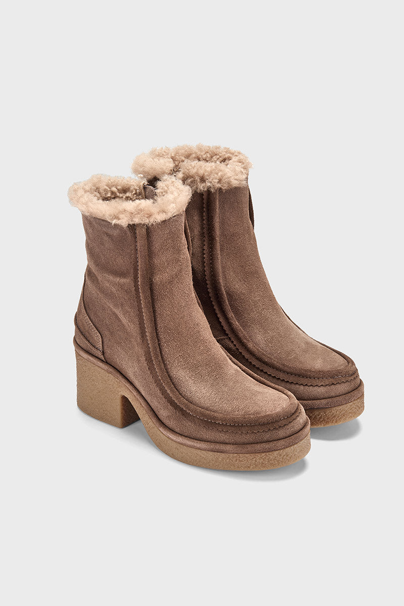 Bambie Cinnamon Suede Shearling Fur Lined Boots