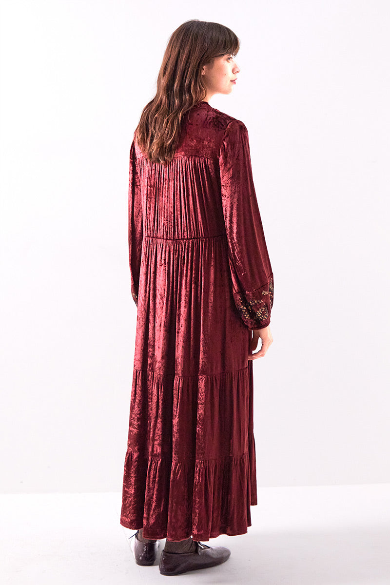 Brogan Velvet Embroidered Berry Dress