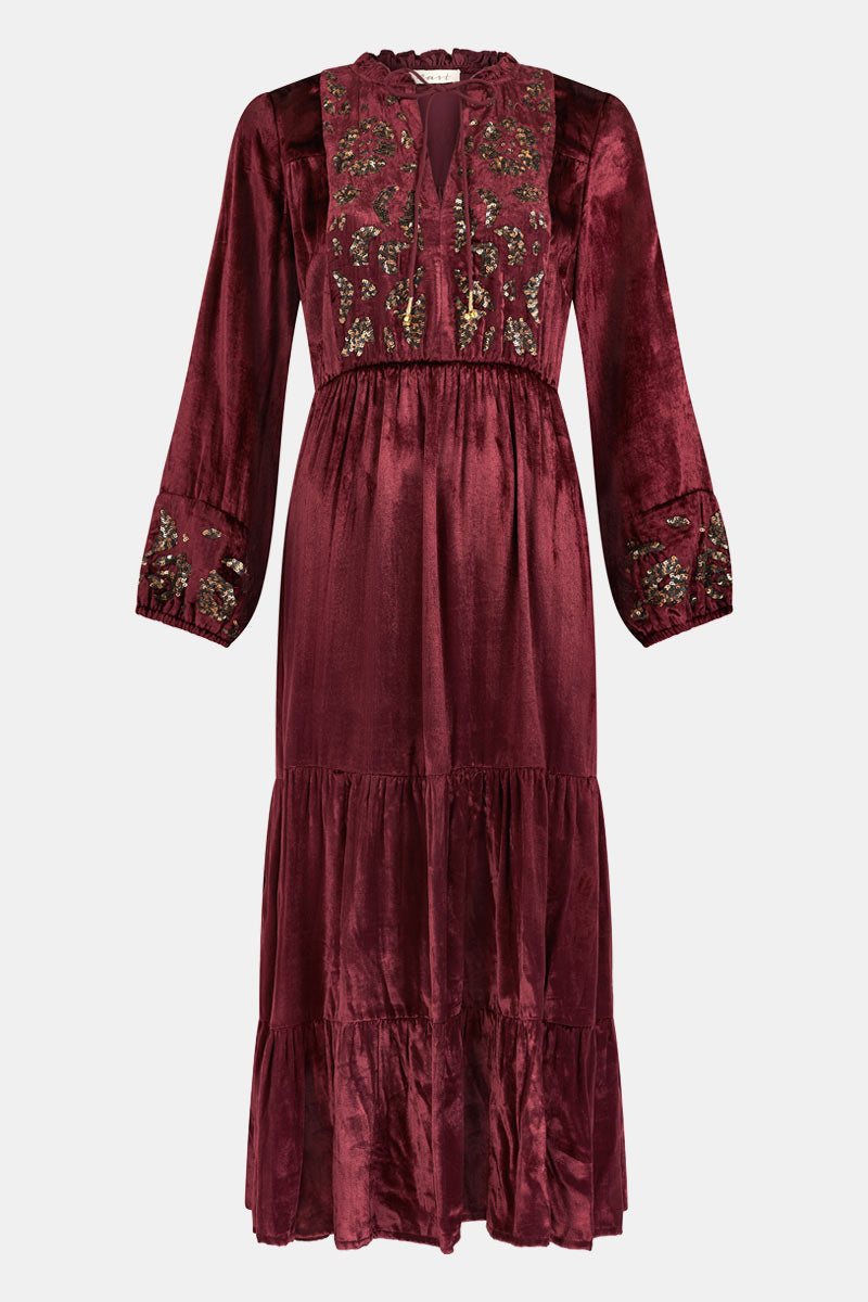 Brogan Velvet Embroidered Berry Dress
