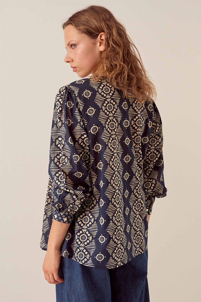 Celine Printed Navy Cotton Top