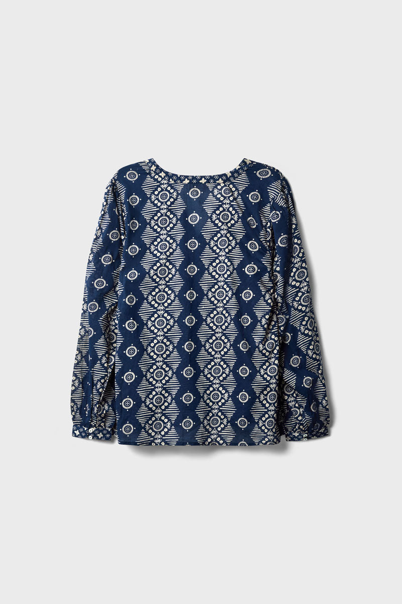 Celine Printed Navy Cotton Top