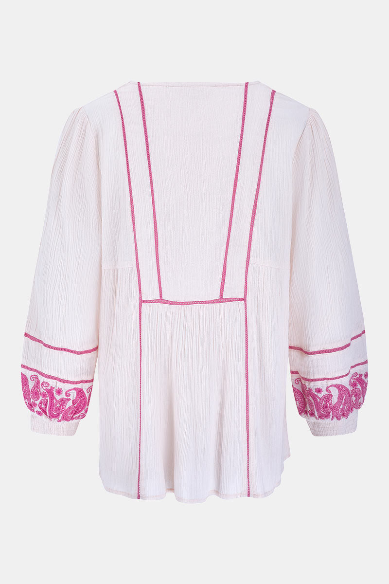 Circe Paisley Embroidered Ivory Top