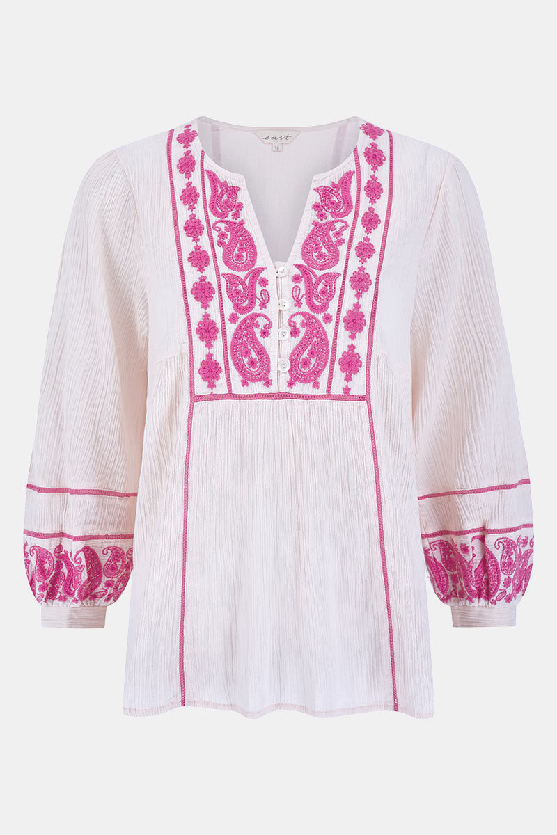 Circe Paisley Embroidered Ivory Top