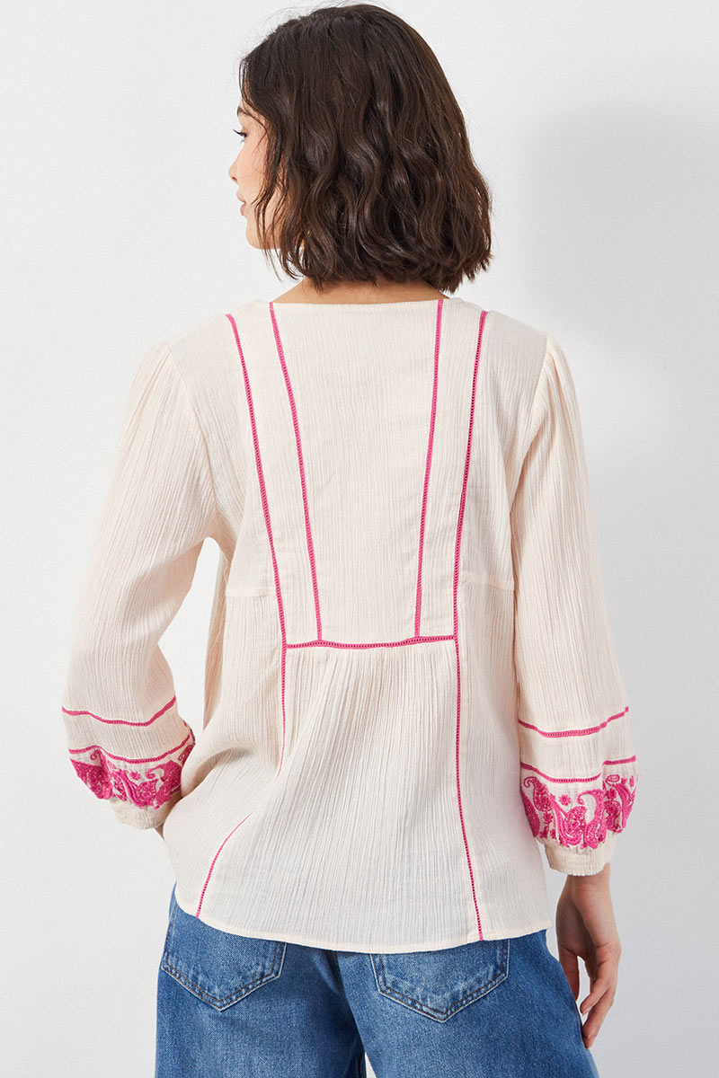 Circe Paisley Embroidered Ivory Top