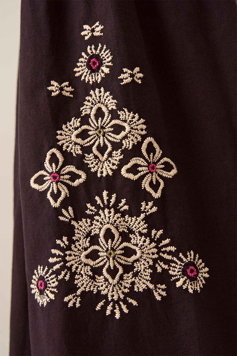 Cora Floral Embroidered Cotton Twill Skirt