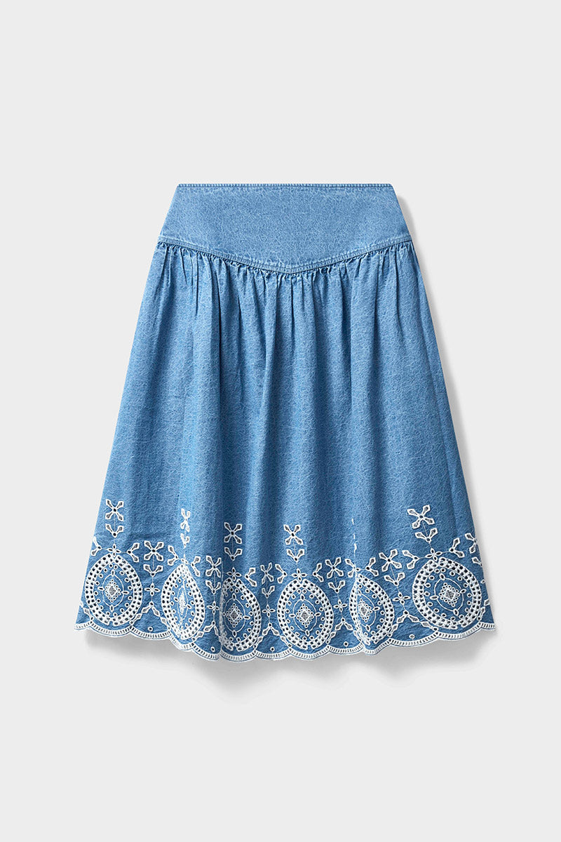 Coralie Denim Broderie Skirt