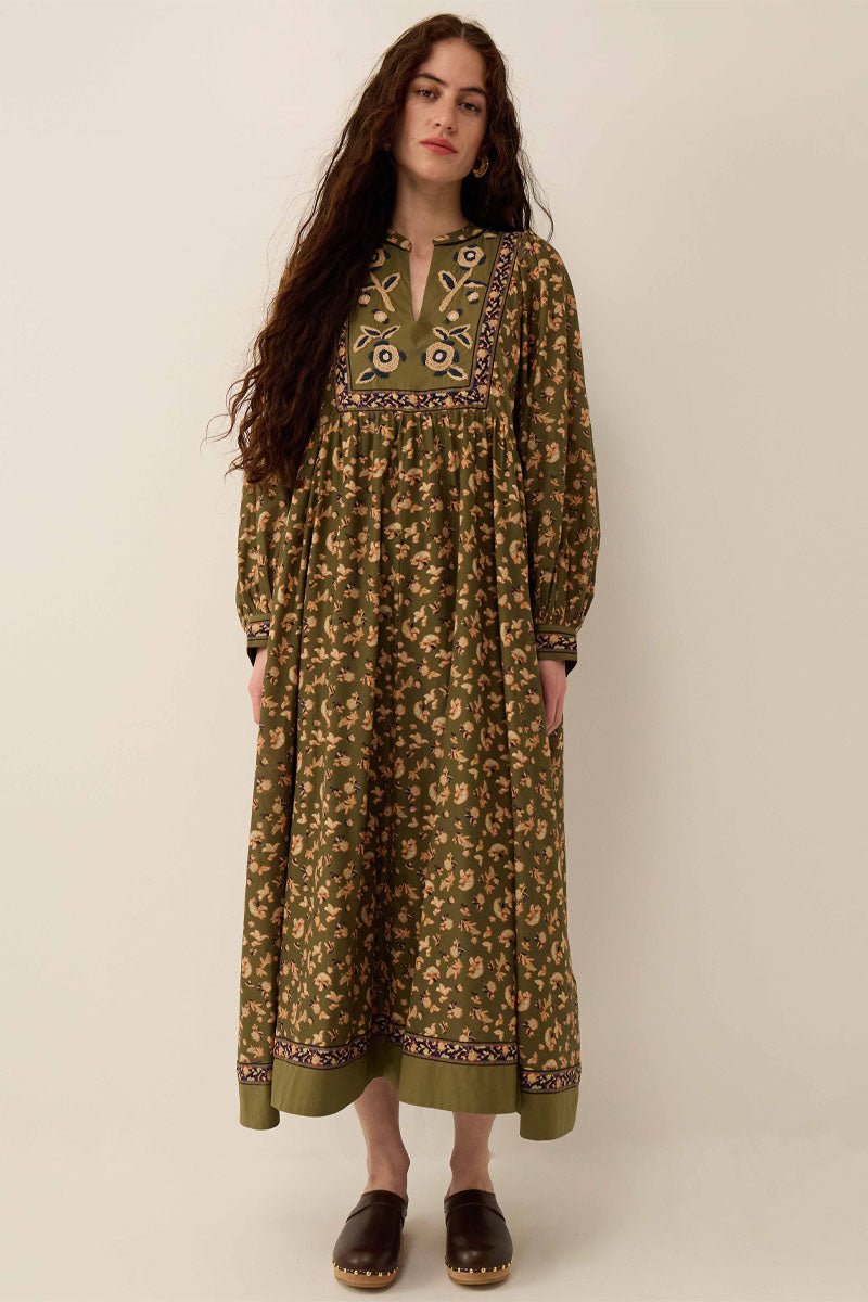 Darney Floral Print Embroidered Dress