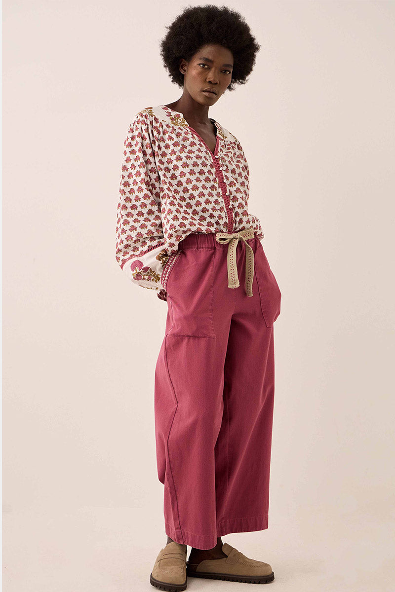 Della Wide Leg Cotton Twill Trousers