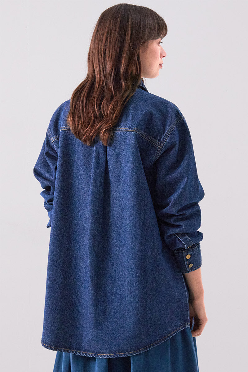 Ozla Denim Embroidered Floral Shirt