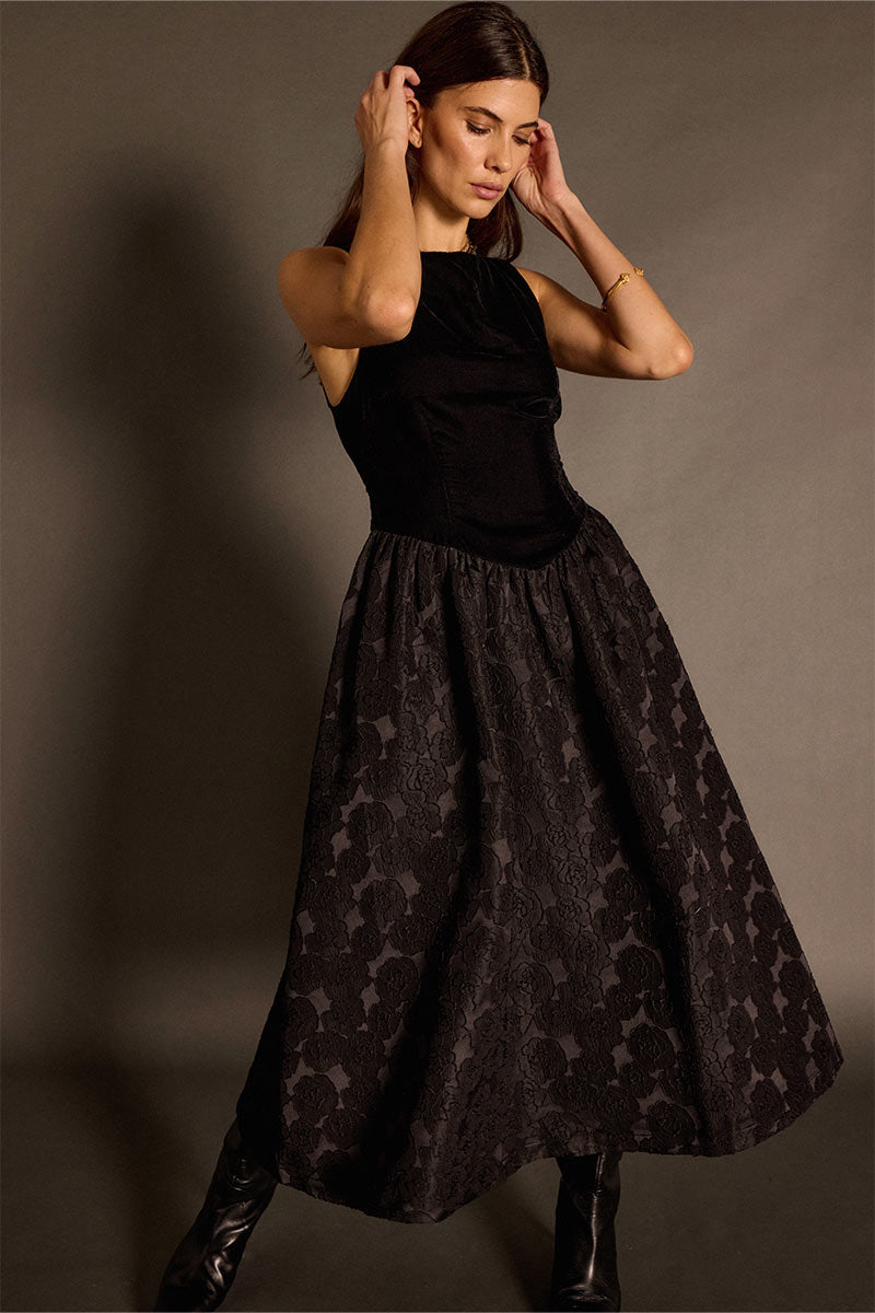 Dillys Black Velvet Cloqué Dress