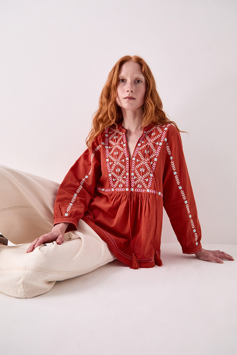 Enda Embroidered Cotton Top