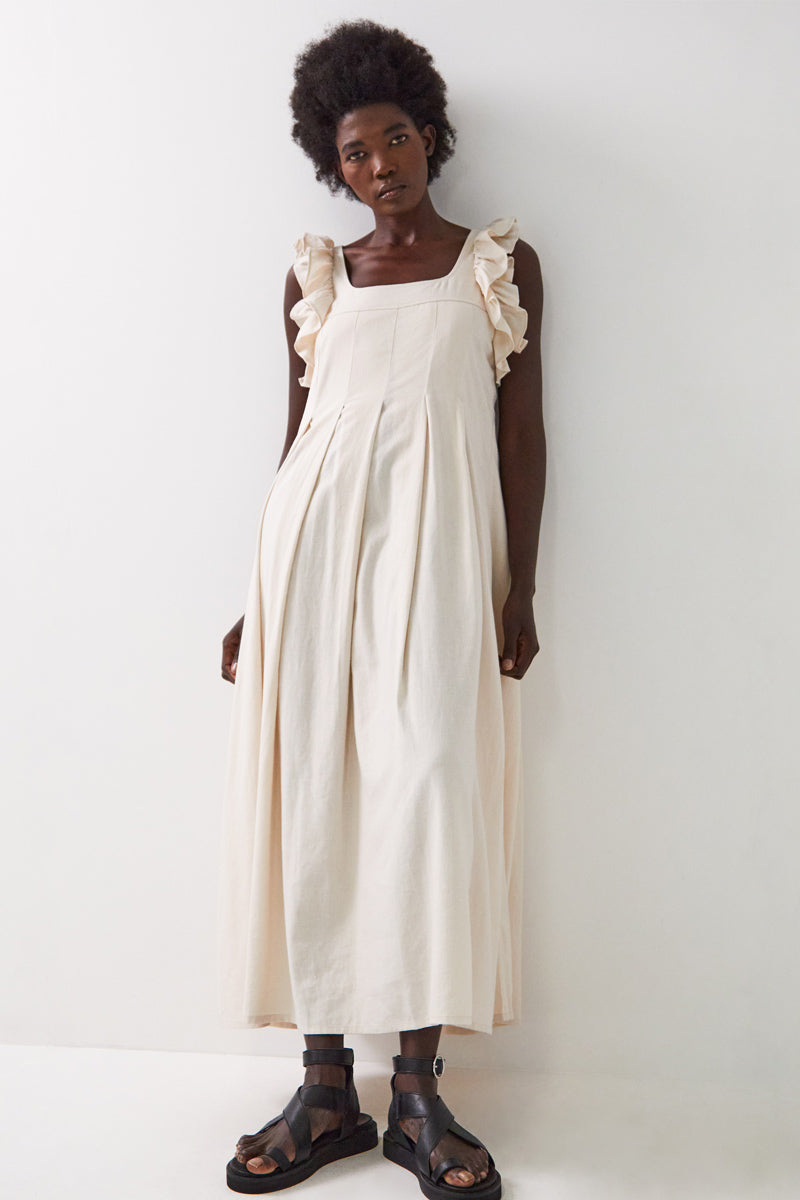 Evie Pale Stone Linen Blend Dress