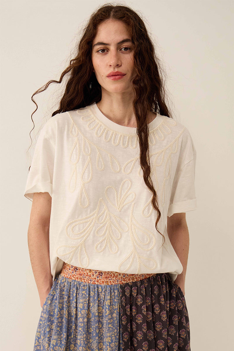 Florence Floral Embroidered T-shirt Ivory