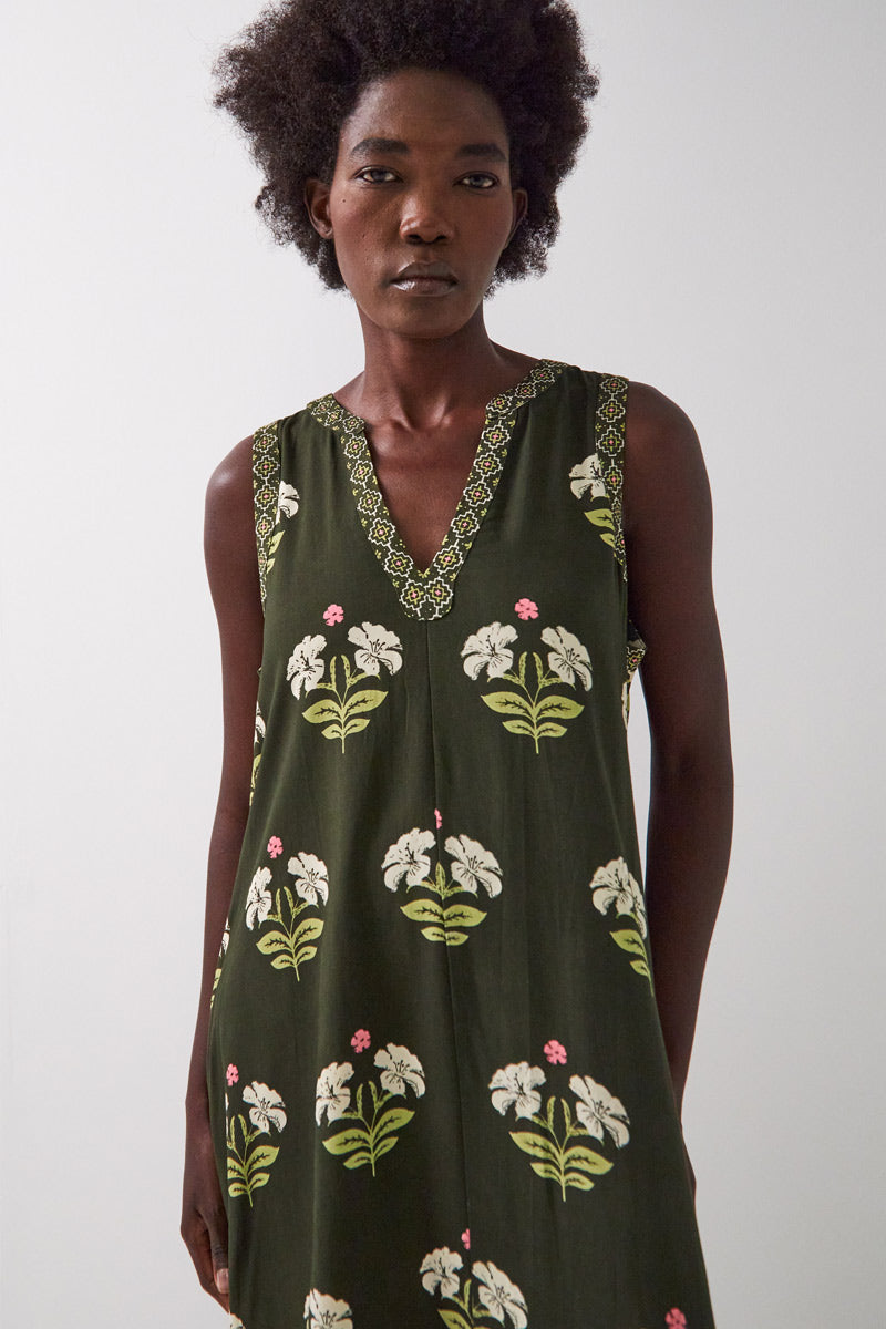 Flossie Sleeveless Khaki Dress