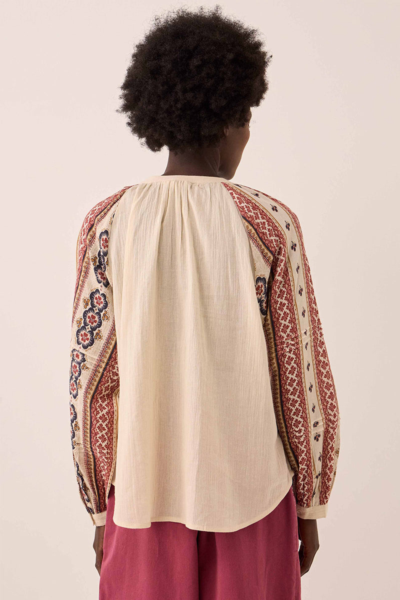 Gabriette Geometric Print Embroidered Top