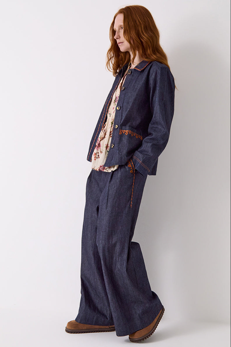 Jayla Denim Embroidered Trousers