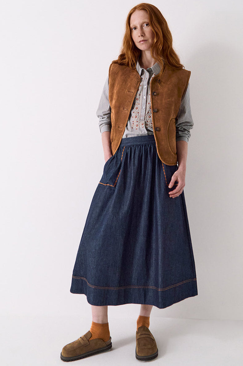 Jayla Denim Embroidered Midi Skirt