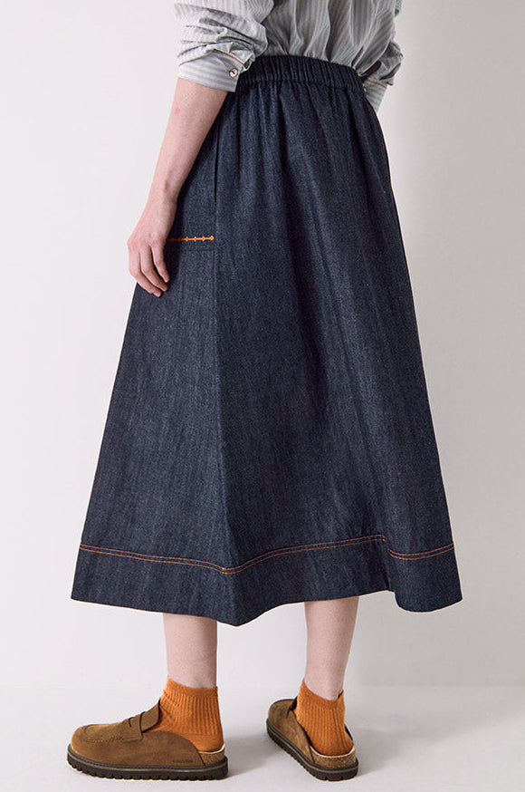 Jayla Denim Embroidered Midi Skirt