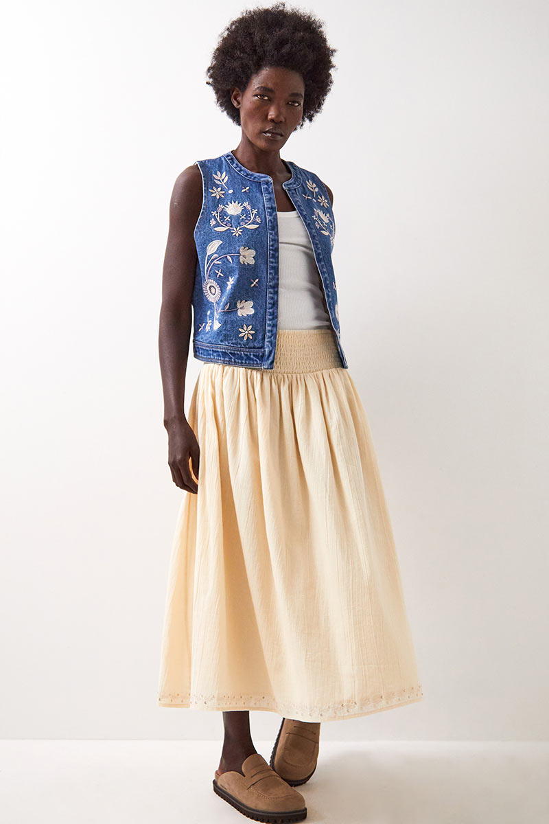 Judy Embroidered Cotton Midi Skirt
