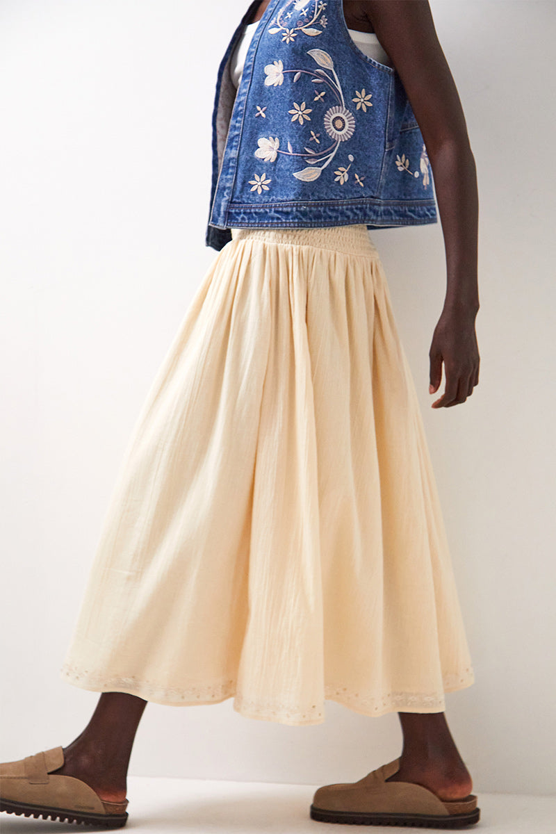 Judy Embroidered Cotton Midi Skirt