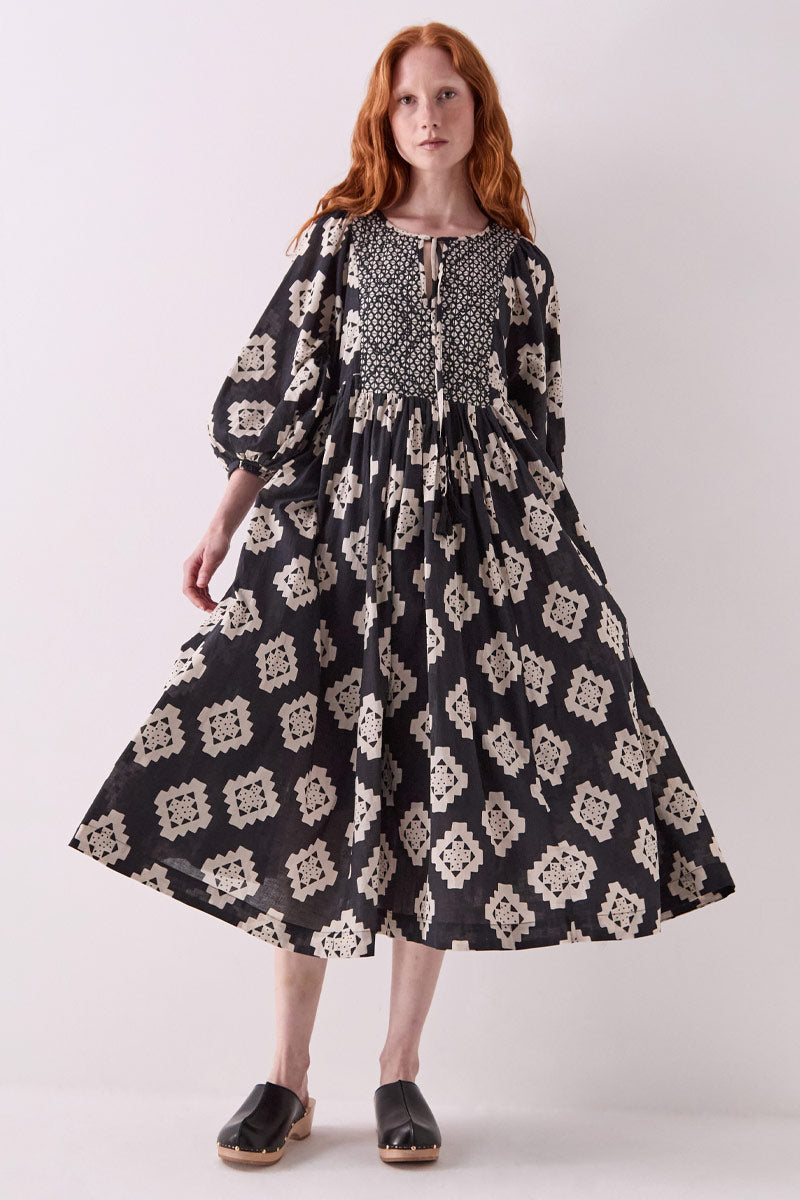 Kaira Monochrome Cotton Midi Dress