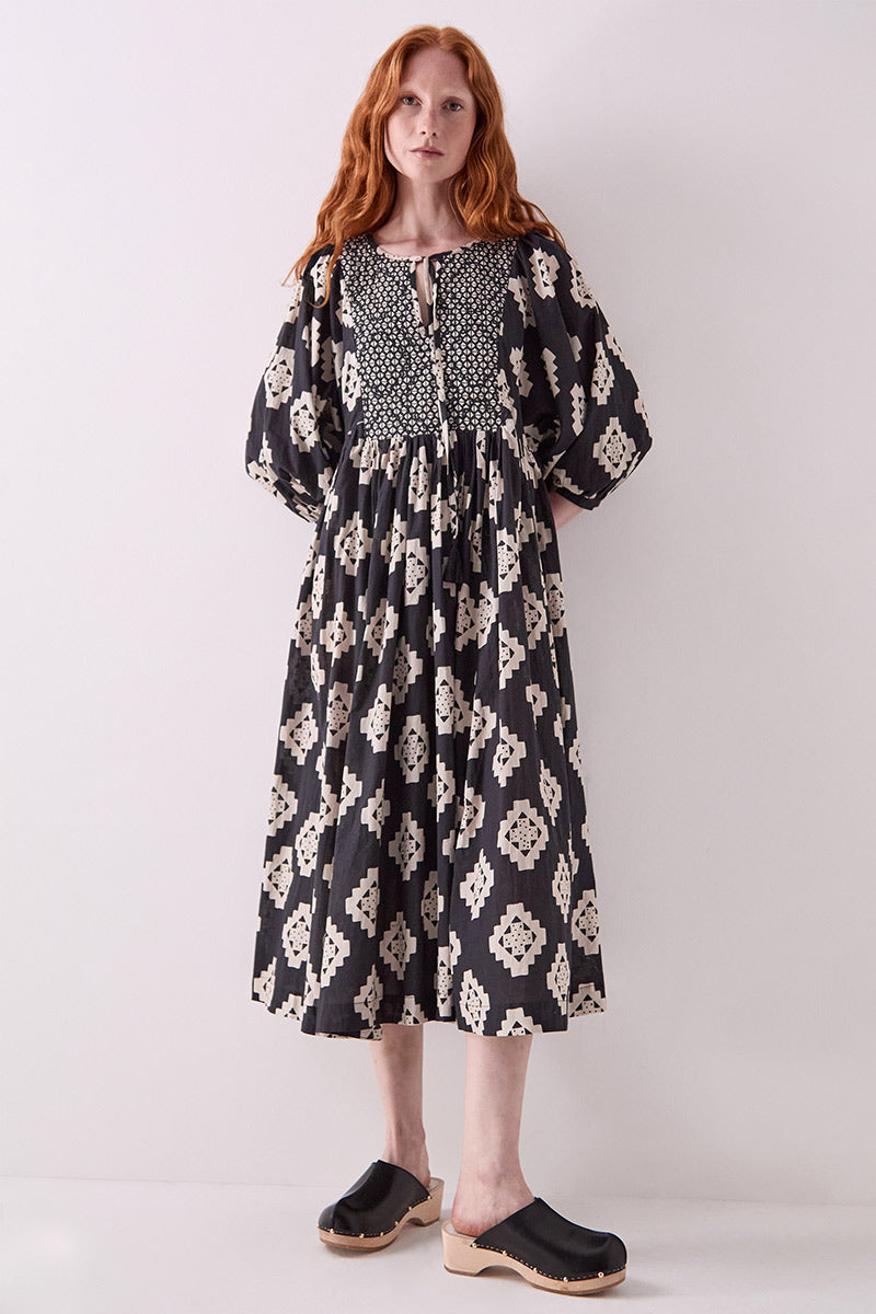 Kaira Monochrome Cotton Midi Dress
