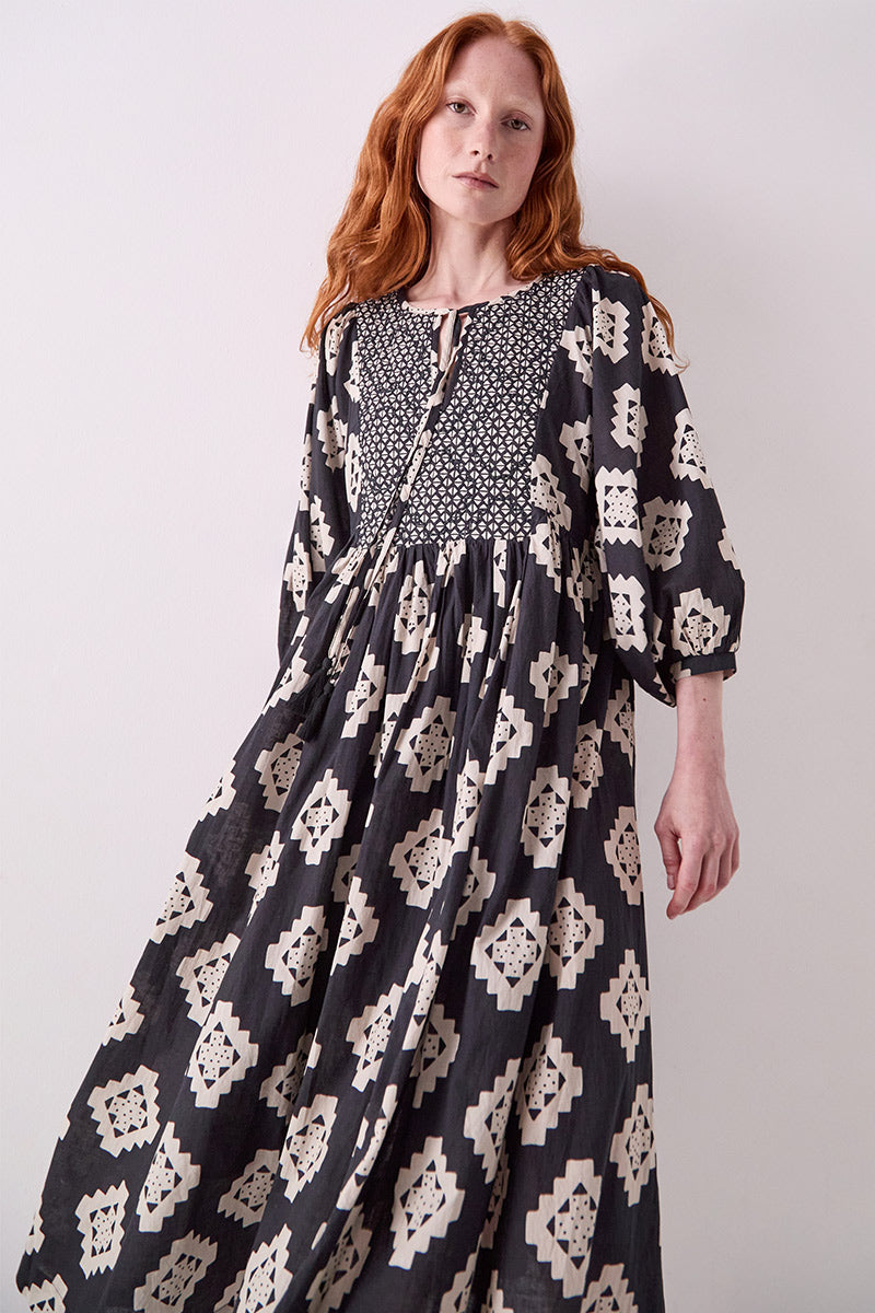 Kaira Monochrome Cotton Midi Dress