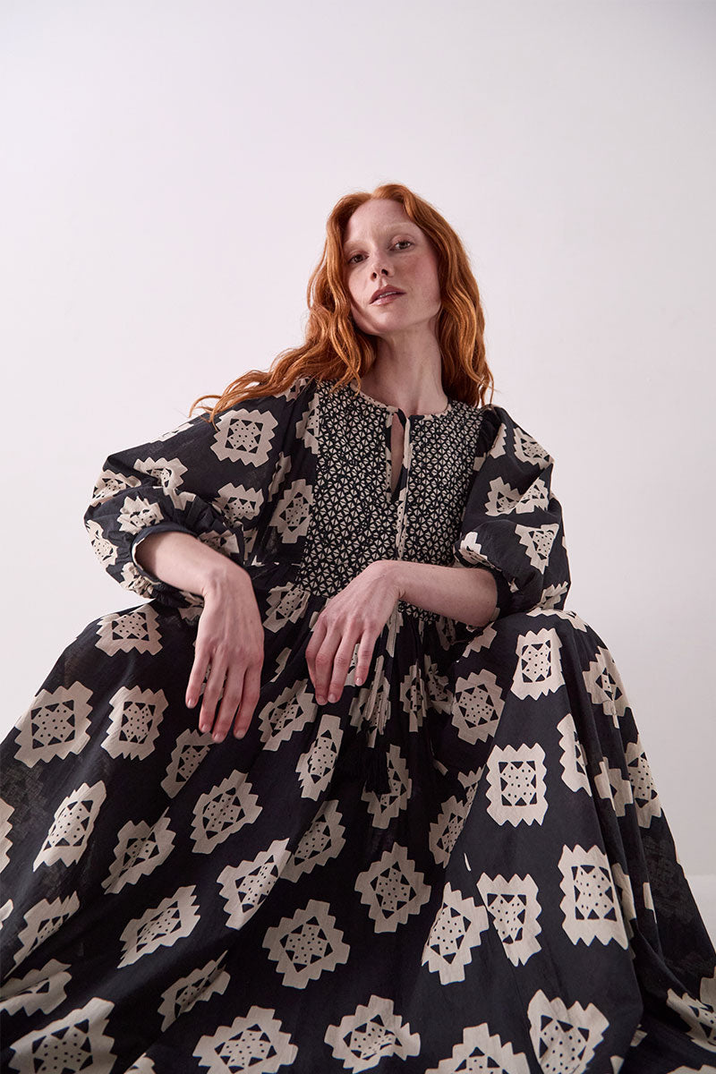 Kaira Monochrome Cotton Midi Dress