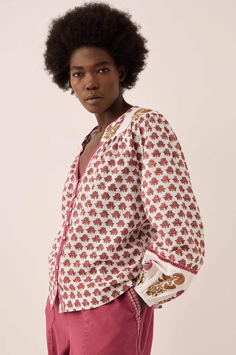 Karmen Hand Woodblock Cotton Top