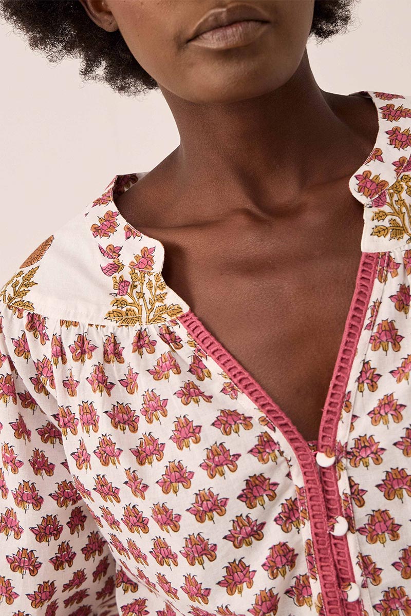 Karmen Hand Woodblock Cotton Top