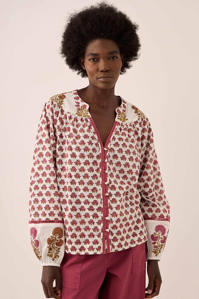 Karmen Hand Woodblock Cotton Top