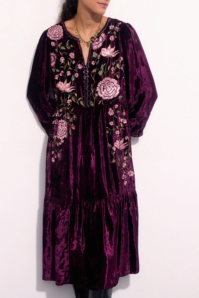 Katlin Velvet Embroidered Dress