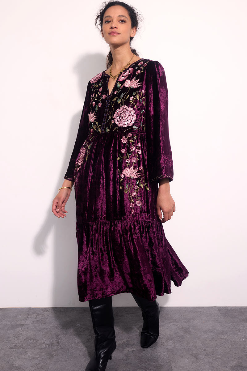 Katlin Velvet Embroidered Dress