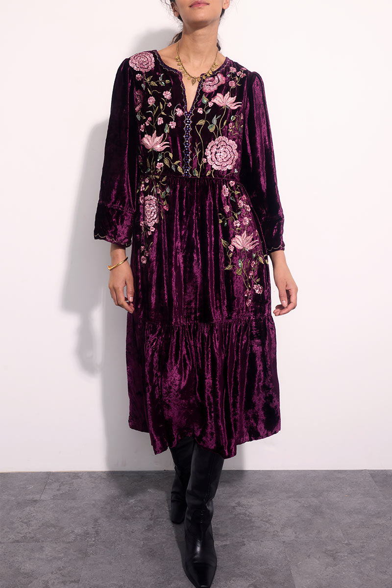 Katlin Velvet Embroidered Dress