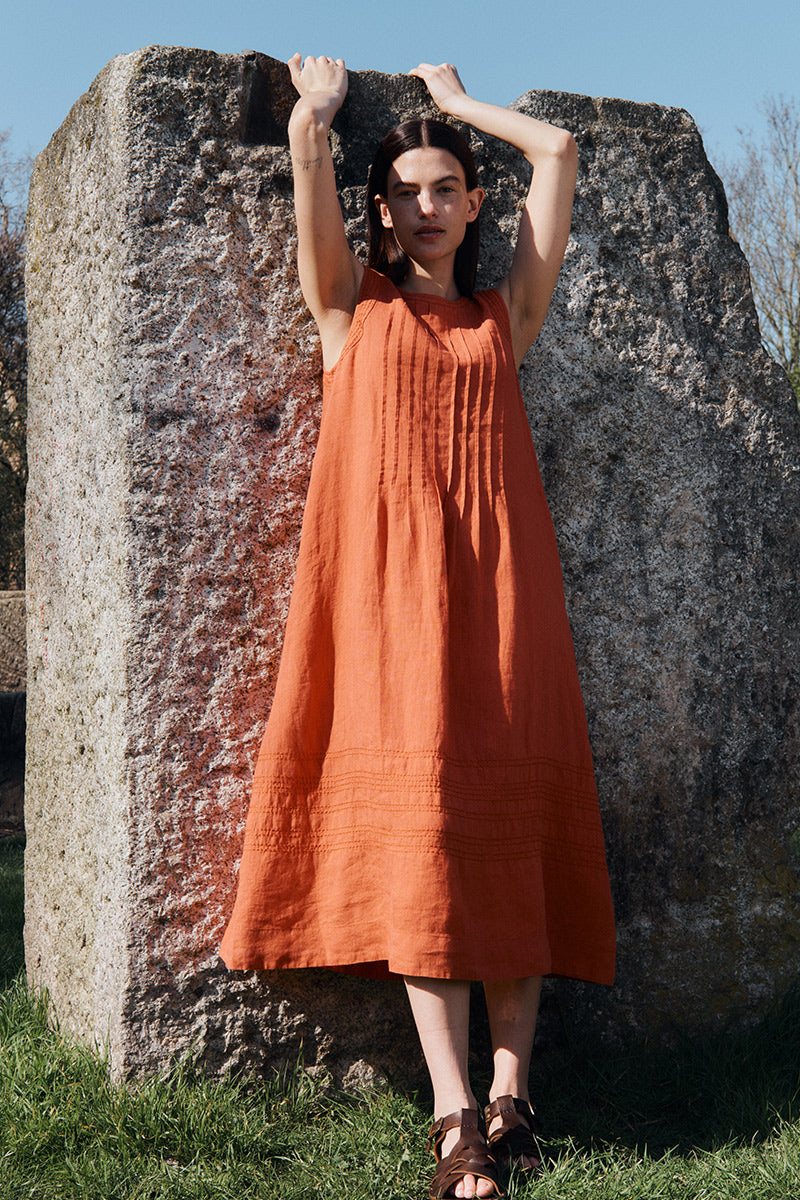 Liza Sleeveless Linen Dress Terracotta