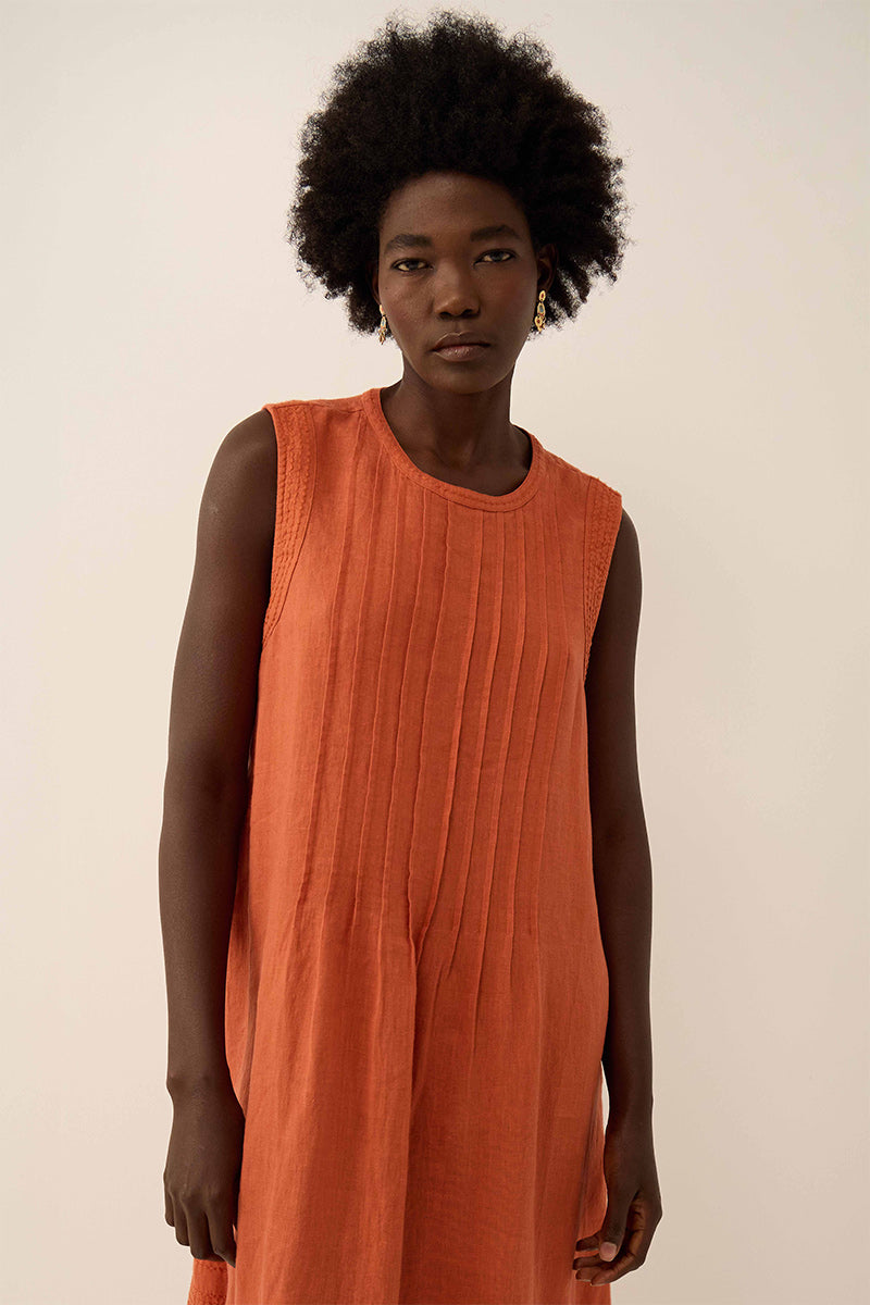 Liza Sleeveless Linen Dress Terracotta