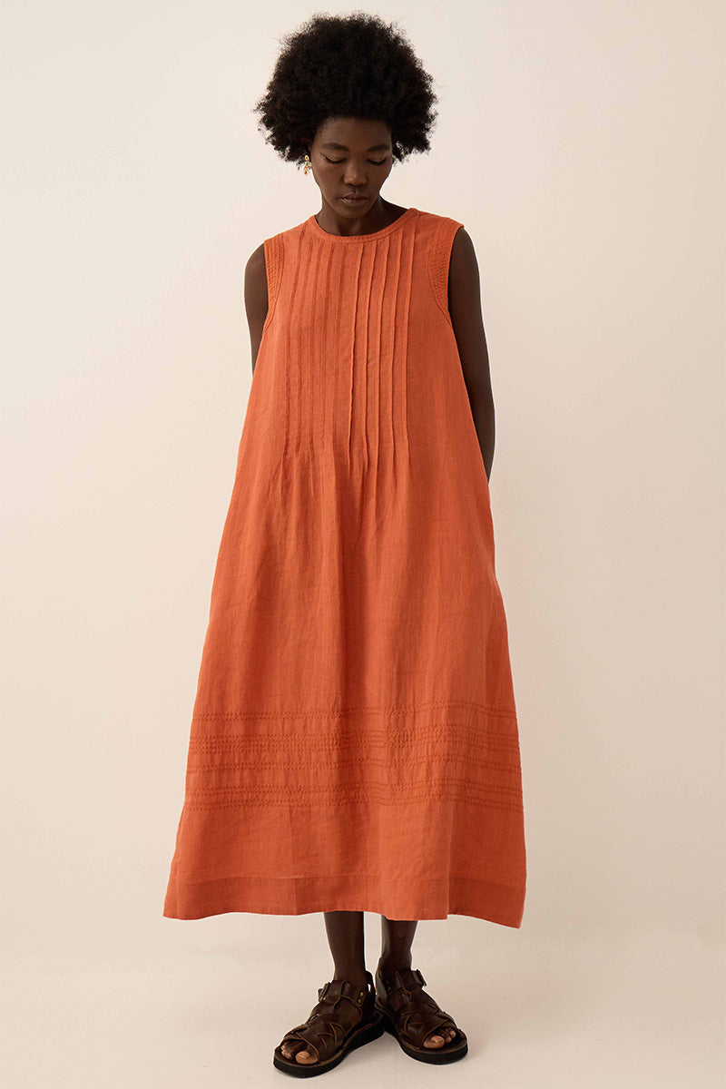Liza Sleeveless Linen Dress Terracotta