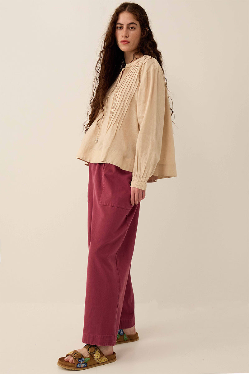 Liza Pintuck Linen Top Beige