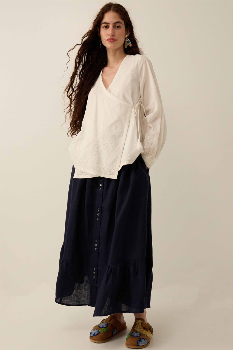 Liza Midi Linen Navy Skirt