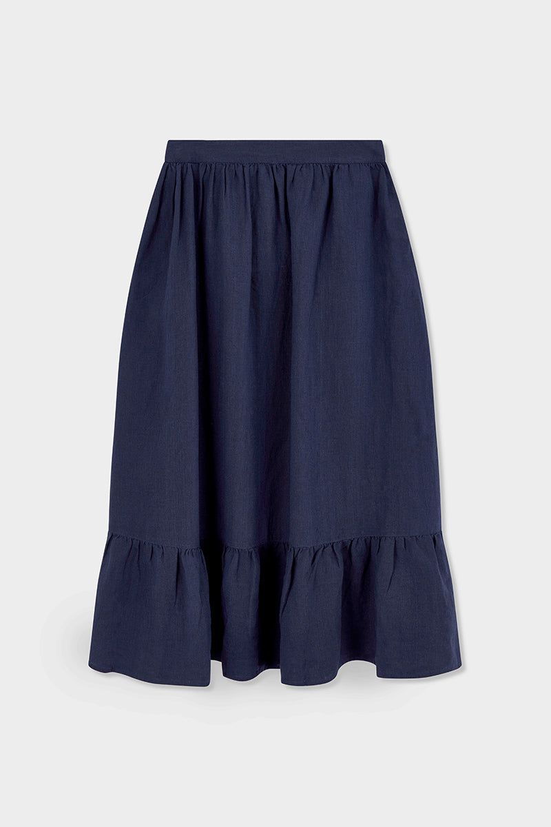 Liza Midi Linen Navy Skirt