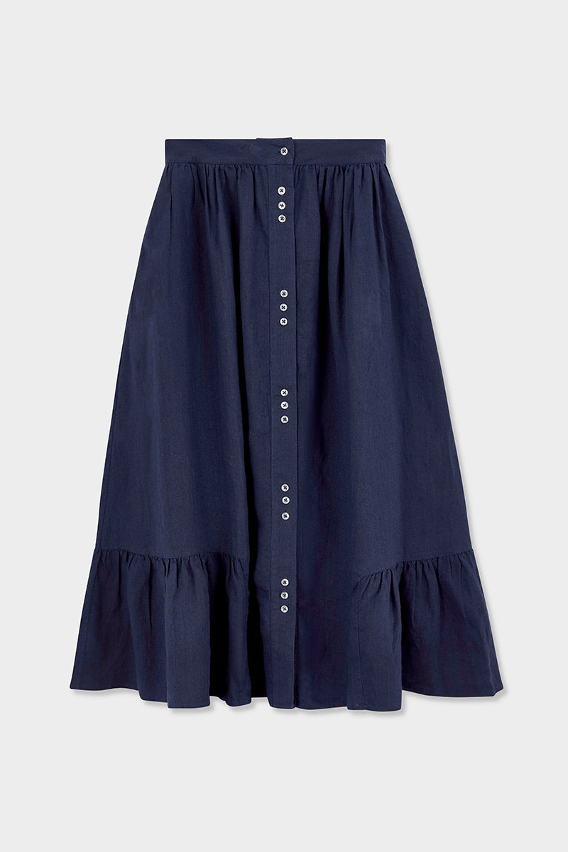 Liza Midi Linen Navy Skirt