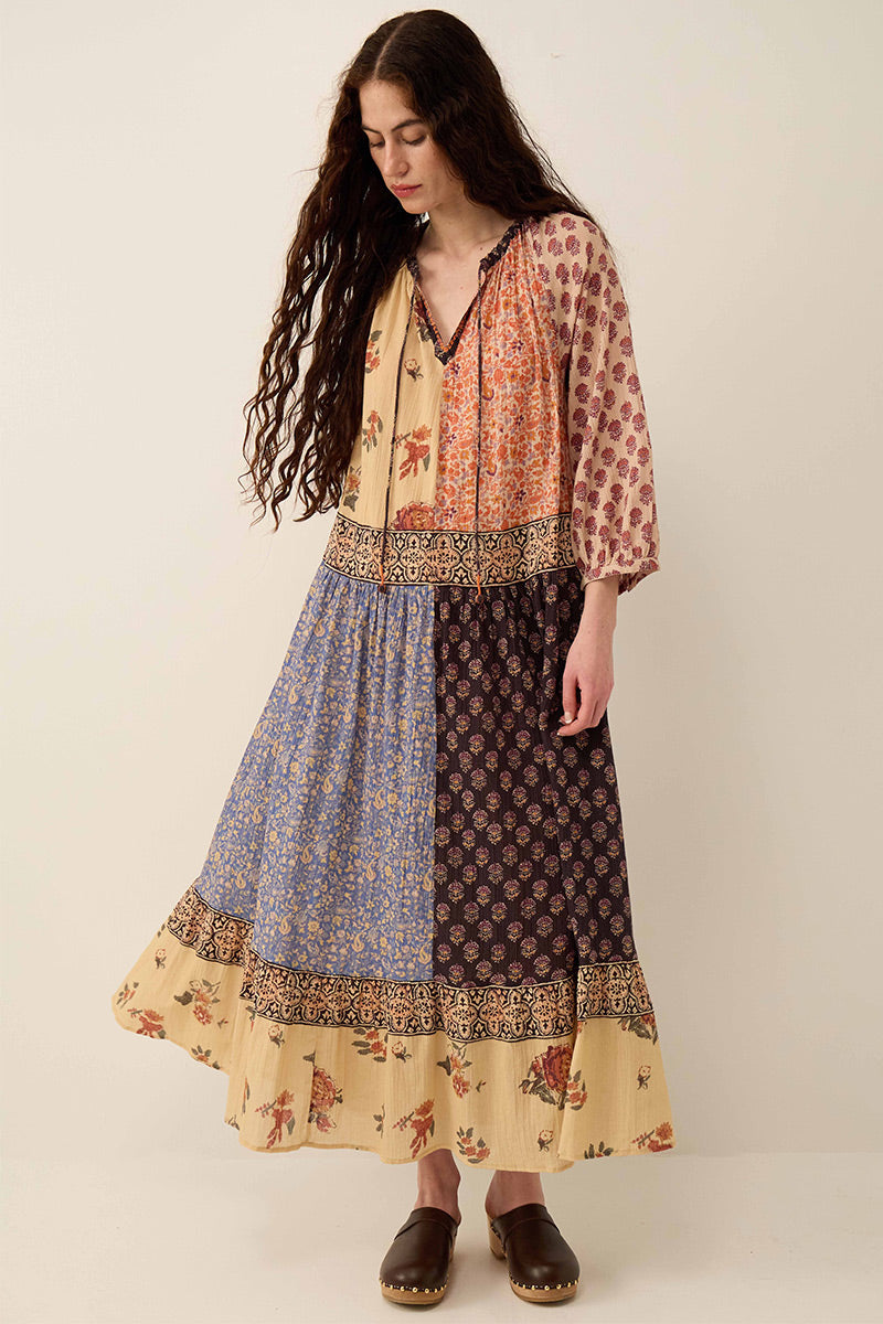 Loran Patch Print Crinkle Cotton Dress