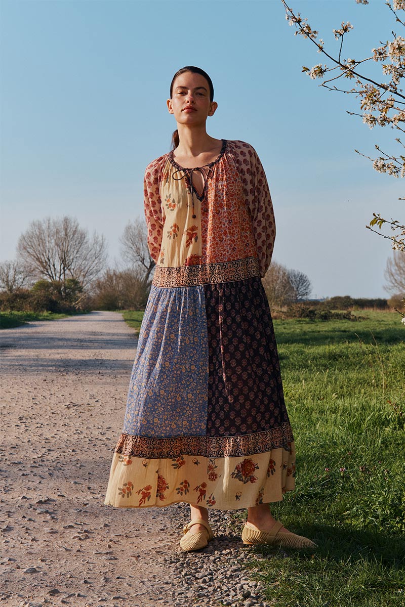 Loran Patch Print Crinkle Cotton Dress