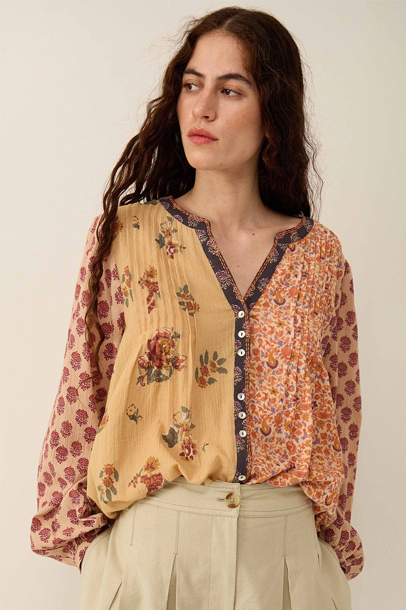 Loran Patch Print Crinkle Cotton Top