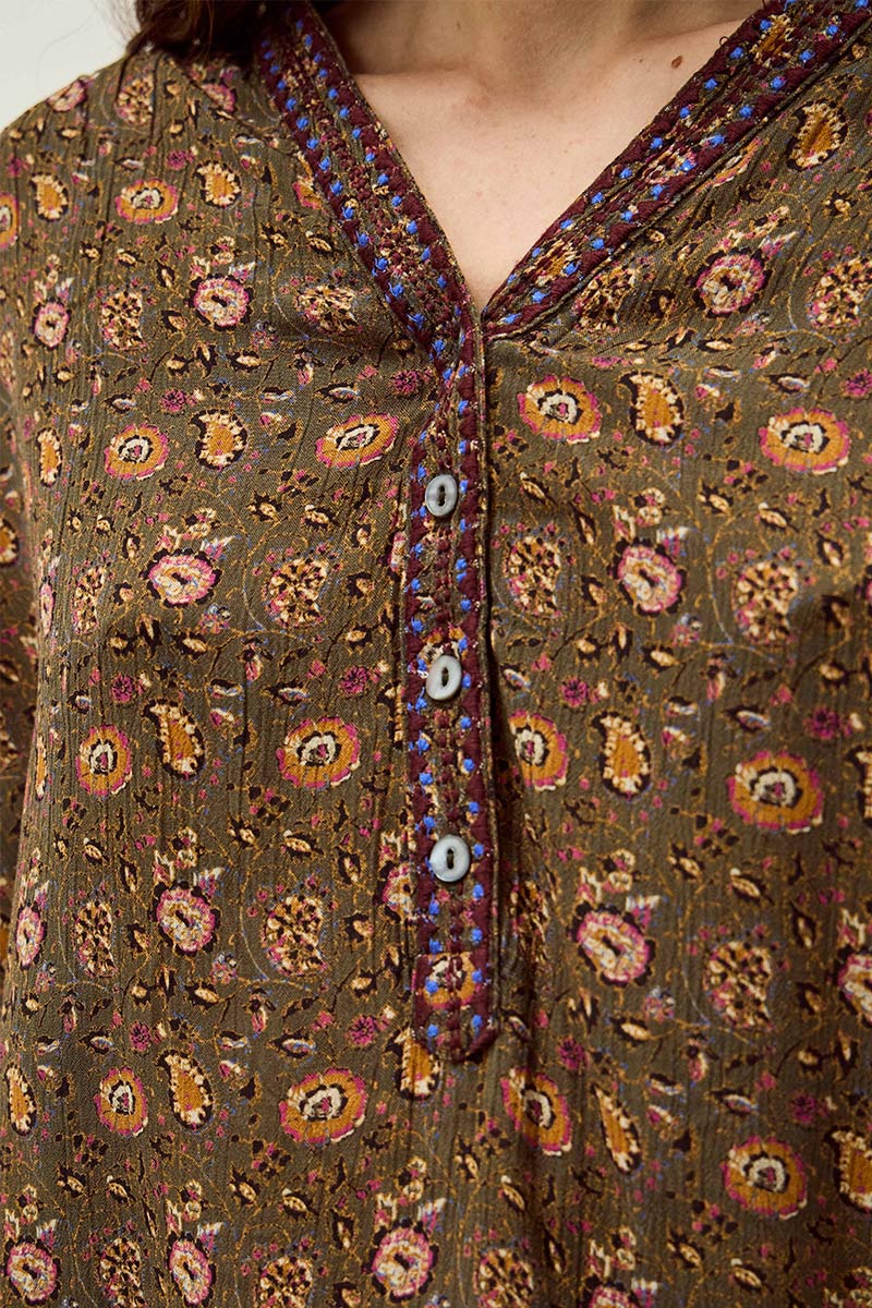 Lyza Floral Tonal Embroidered Top