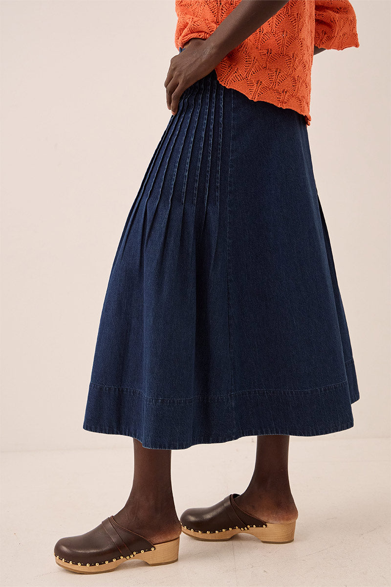 Marion Denim Wrap Embroidered Skirt
