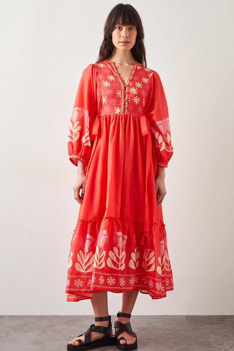 Melba Coral Cotton Dress