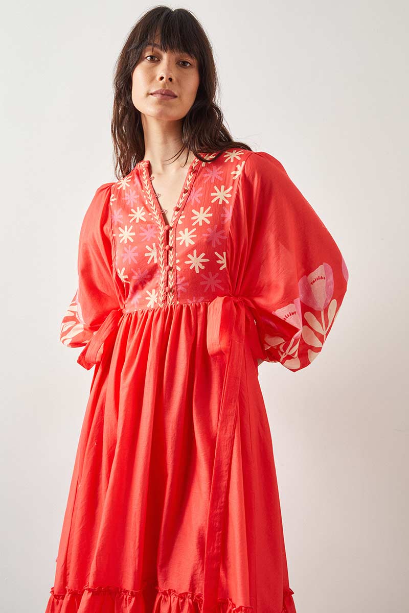 Melba Coral Cotton Dress
